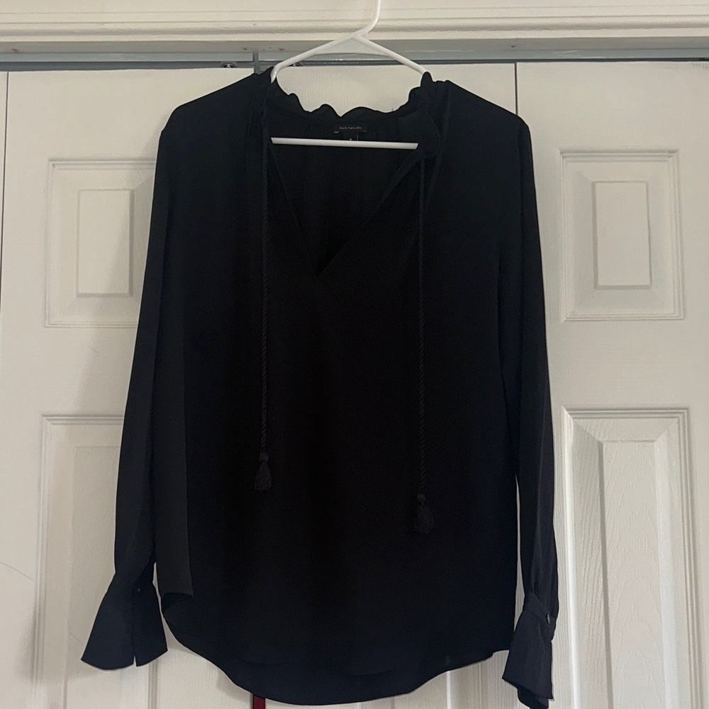 Ann Taylor Black Blouse with Tie Neck